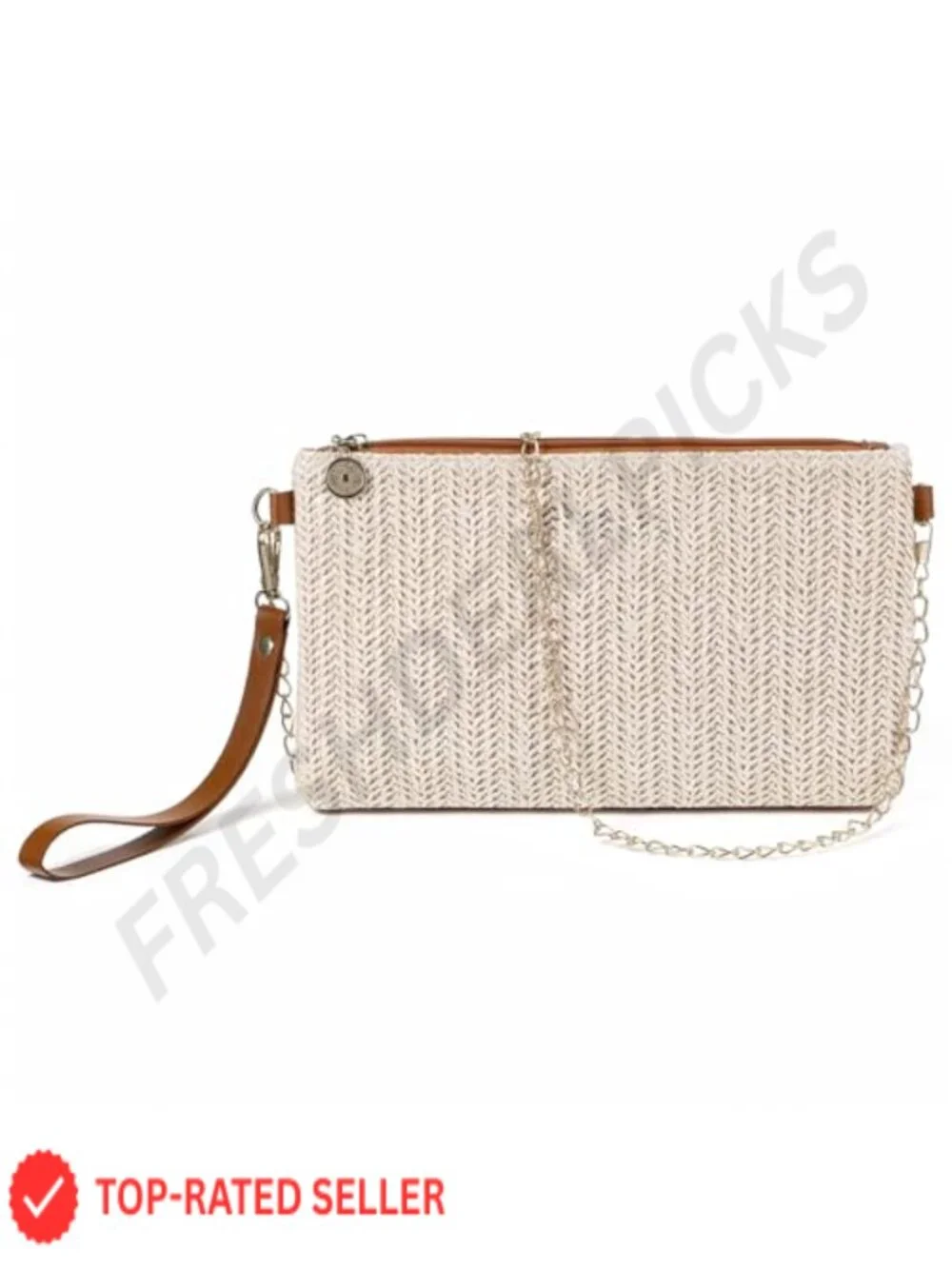 Hand-Woven Straw Clutch Wristlet Bag for Women Bohemian Travel Beach Purse